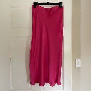Pink satin midi skirt